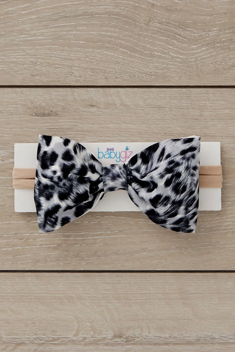 بيبيجيز Handmade Big Bow Natural Cotton Baby Kids Girls Hair Band Cool Leopard Gray