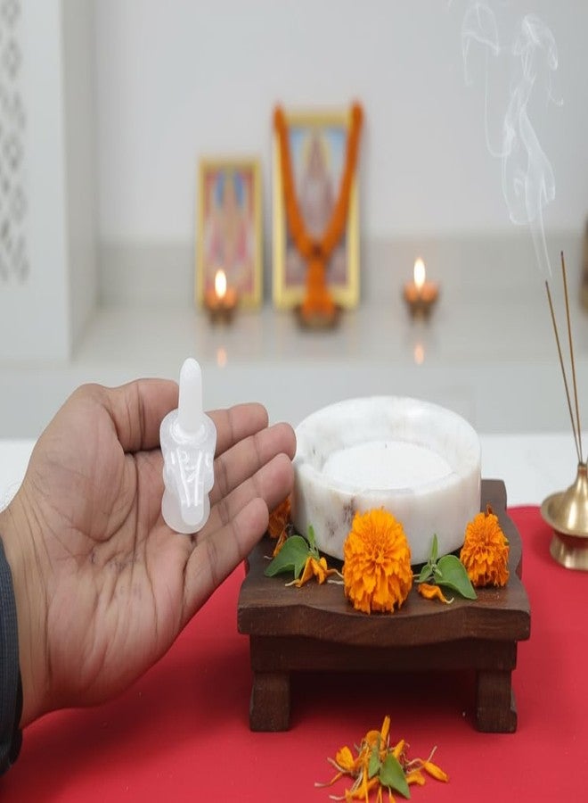 KRAFT CLOUDS White Stone Shivling Idol with Marble Plate Bowl for Jal Abhishek, Daily Pooja, Temple, Office Use | Small Size - 4.5x4.5x0.75 INCH - Image 2