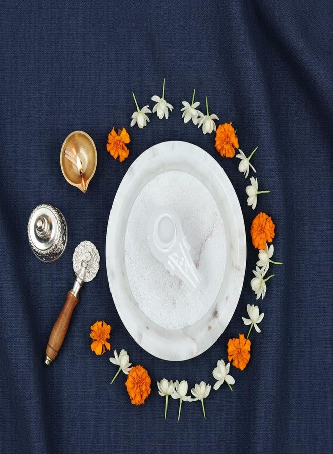 KRAFT CLOUDS White Stone Shivling Idol with Marble Plate Bowl for Jal Abhishek, Daily Pooja, Temple, Office Use | Small Size - 4.5x4.5x0.75 INCH - Image 3