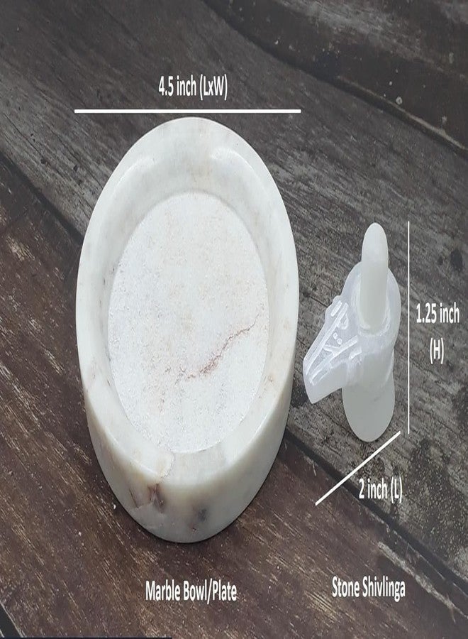 KRAFT CLOUDS White Stone Shivling Idol with Marble Plate Bowl for Jal Abhishek, Daily Pooja, Temple, Office Use | Small Size - 4.5x4.5x0.75 INCH - Image 4