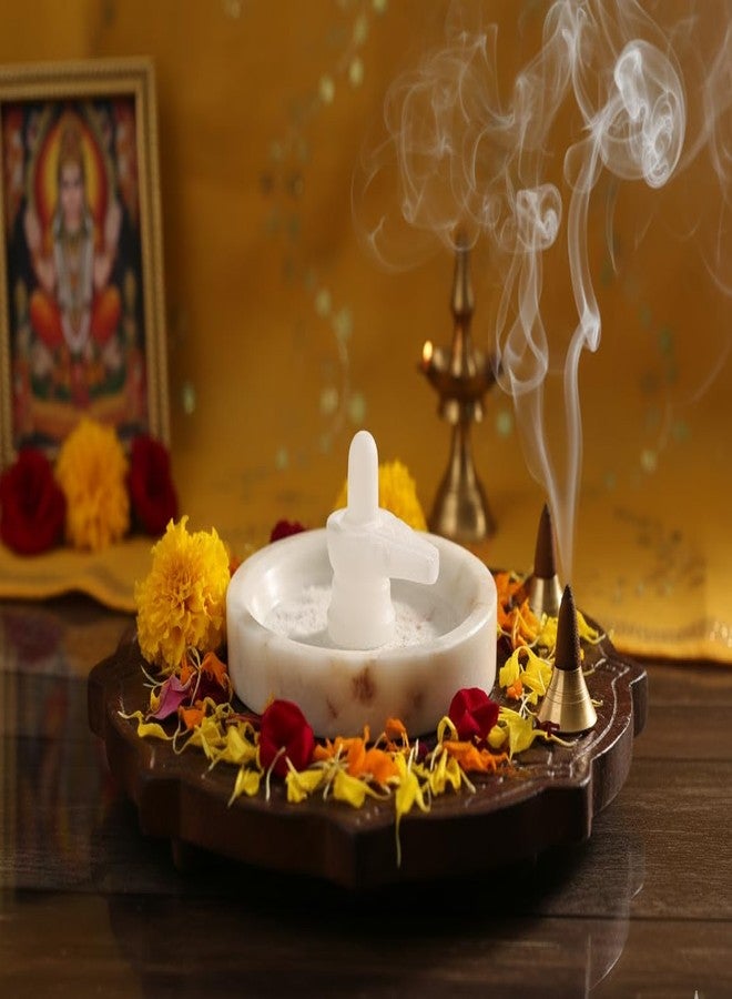 KRAFT CLOUDS White Stone Shivling Idol with Marble Plate Bowl for Jal Abhishek, Daily Pooja, Temple, Office Use | Small Size - 4.5x4.5x0.75 INCH - Image 5