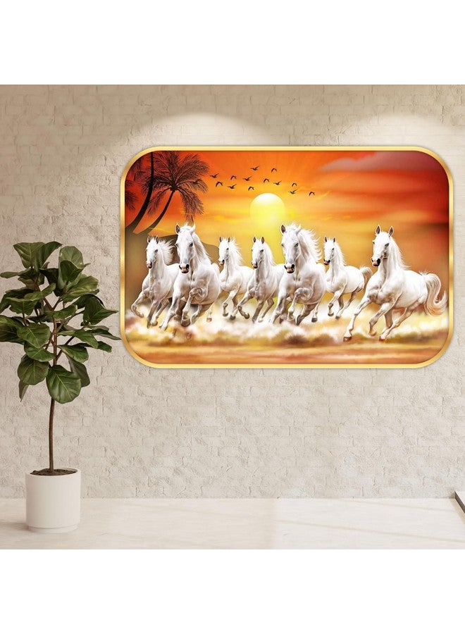 SAF 7 Running Horses at Sunrise Vastu Wall Painting with Frame - Sparkle Glossy Round Golden Framed Large Painting for Office, Living Room, Bedroom, Home Wall Decoration Animals Painting (Multicolour, SANFMG173, 18 x 12 inch) - Image 2