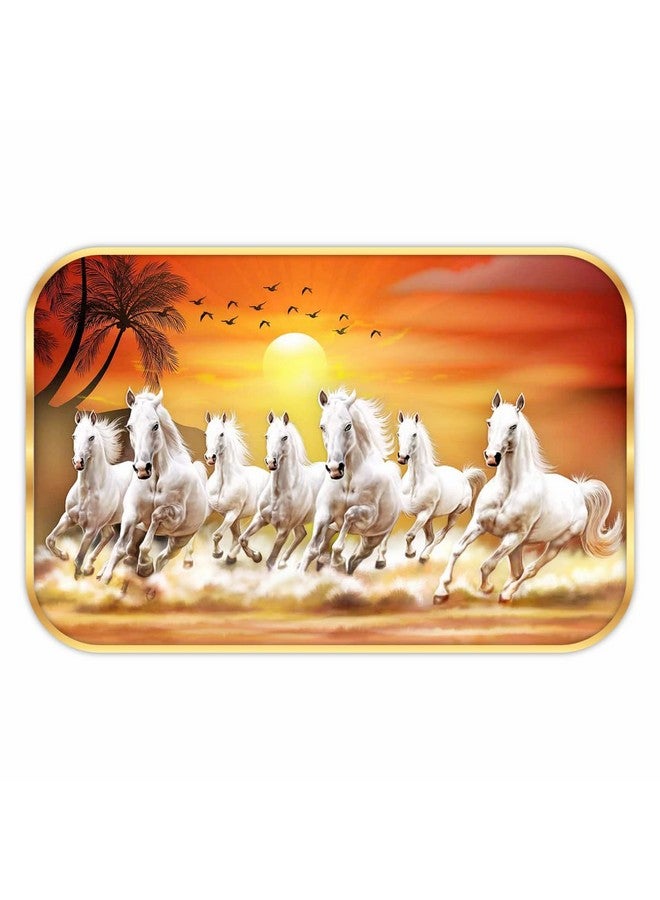 SAF 7 Running Horses at Sunrise Vastu Wall Painting with Frame - Sparkle Glossy Round Golden Framed Large Painting for Office, Living Room, Bedroom, Home Wall Decoration Animals Painting (Multicolour, SANFMG173, 18 x 12 inch) - Image 1