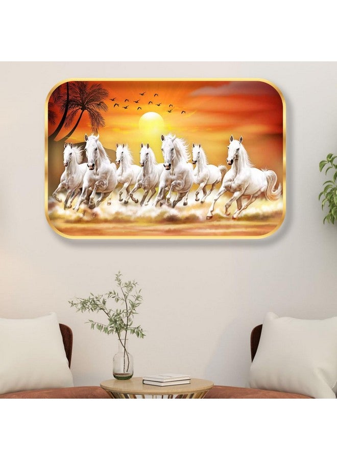 SAF 7 Running Horses at Sunrise Vastu Wall Painting with Frame - Sparkle Glossy Round Golden Framed Large Painting for Office, Living Room, Bedroom, Home Wall Decoration Animals Painting (Multicolour, SANFMG173, 18 x 12 inch) - Image 3