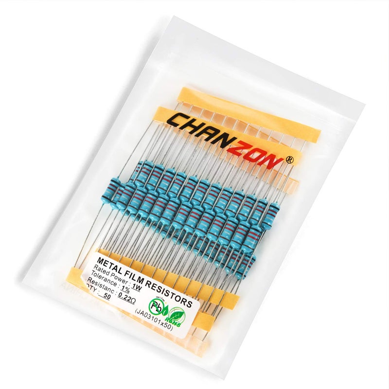 CHANZON 50pcs 1W 0.22 Ω ohm 0r22 r22 Metal Film Fixed Resistor 0.01 ±1% Tolerance 0.22R MF Through Hole Resistors Current Limiting Rohs Certificated - Image 3