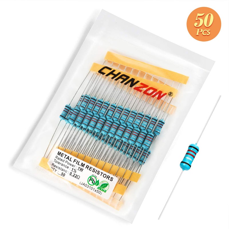 CHANZON 50pcs 1W 0.22 Ω ohm 0r22 r22 Metal Film Fixed Resistor 0.01 ±1% Tolerance 0.22R MF Through Hole Resistors Current Limiting Rohs Certificated - Image 5