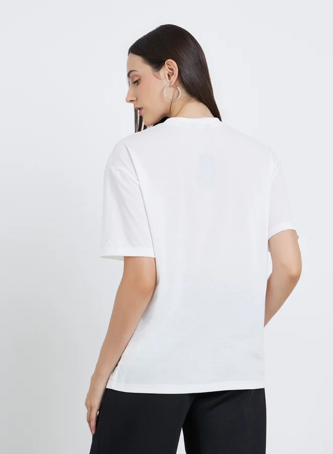 Styli Styli Women White NYC Print Stud Oversized T-Shirt