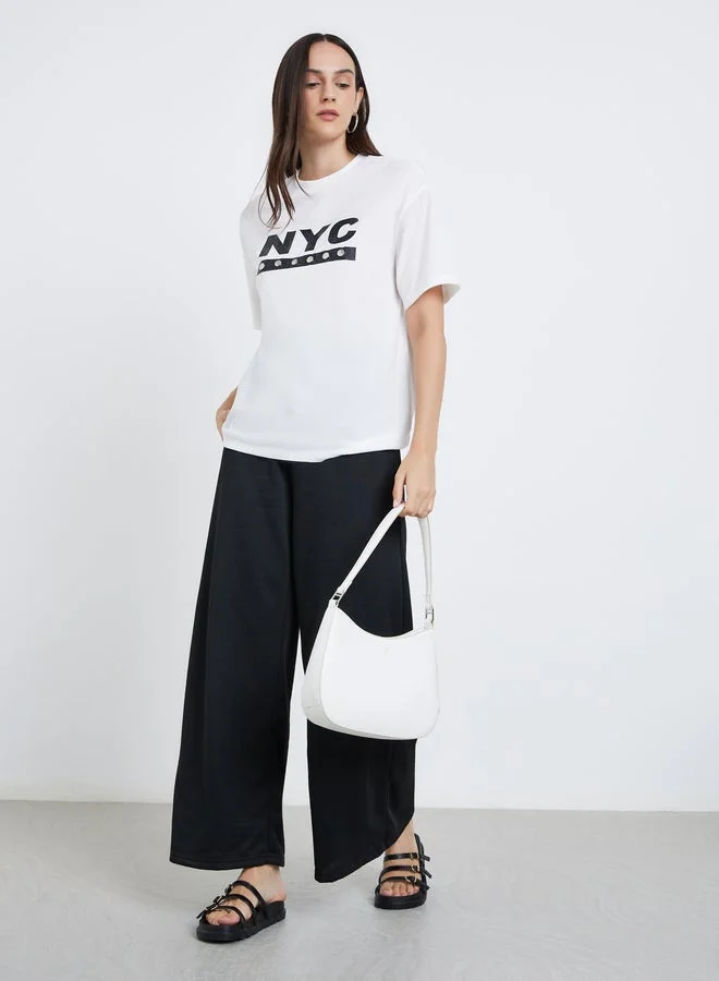 Styli Styli Women White NYC Print Stud Oversized T-Shirt