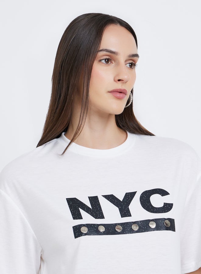 ستايلي تيشيرت نسائي أبيض مطبوع عليه  مقاس كبير - Image 4