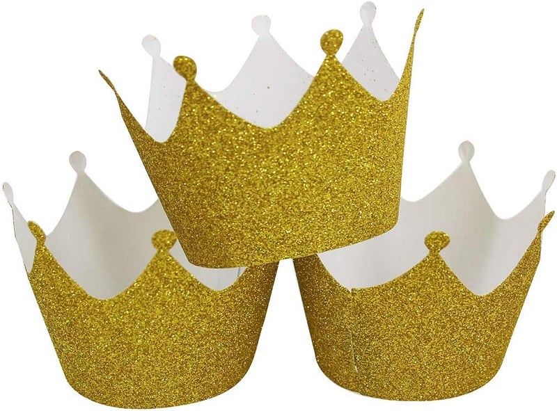 Mybbshower 36 Pcs Gold Glitter Crown Cupcake Wrappers Cake Paper Cups Muffin Case Trays for Wedding Party Birthday Decoration  - Image 1