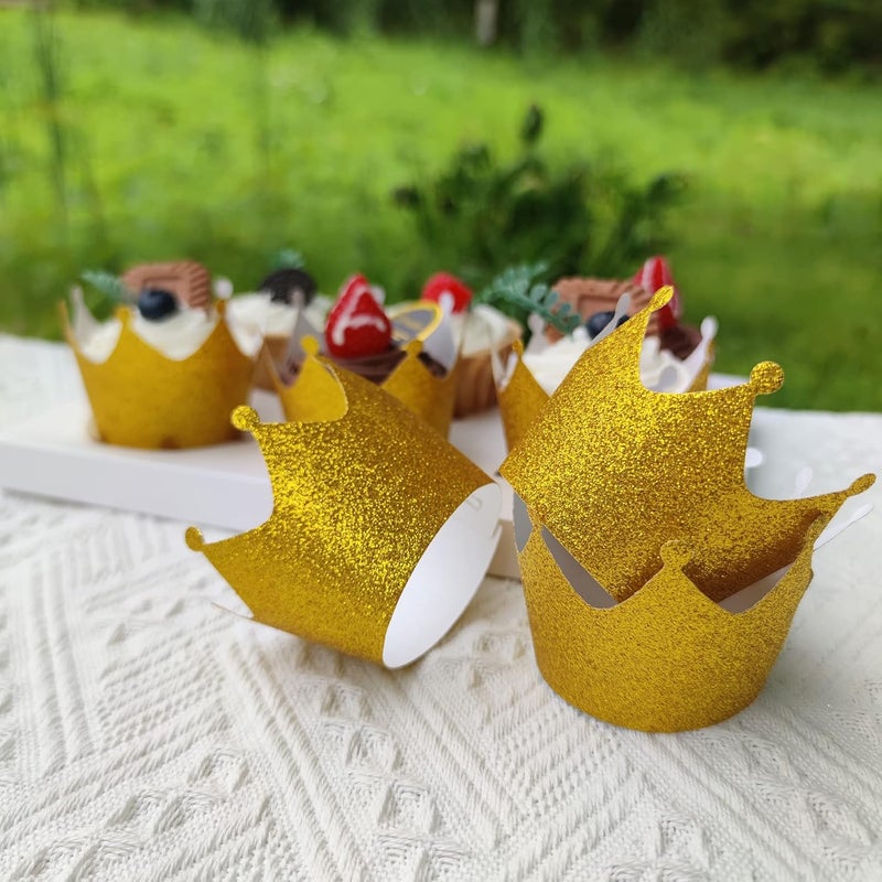 Mybbshower 36 Pcs Gold Glitter Crown Cupcake Wrappers Cake Paper Cups Muffin Case Trays for Wedding Party Birthday Decoration  - Image 4