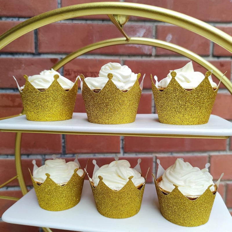 Mybbshower 36 Pcs Gold Glitter Crown Cupcake Wrappers Cake Paper Cups Muffin Case Trays for Wedding Party Birthday Decoration  - Image 2