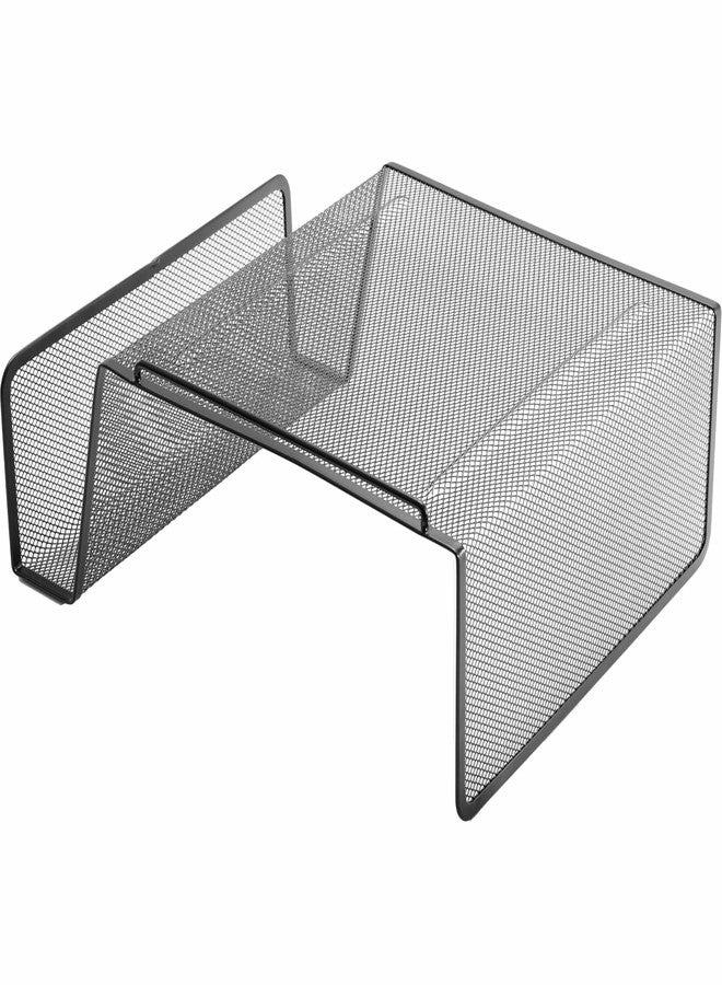 Lorell Mesh Steel Office Phone Stand for Desk, Angled with Storage Slot, 11.1" x 10.1" x 5.3", Black - Image 1