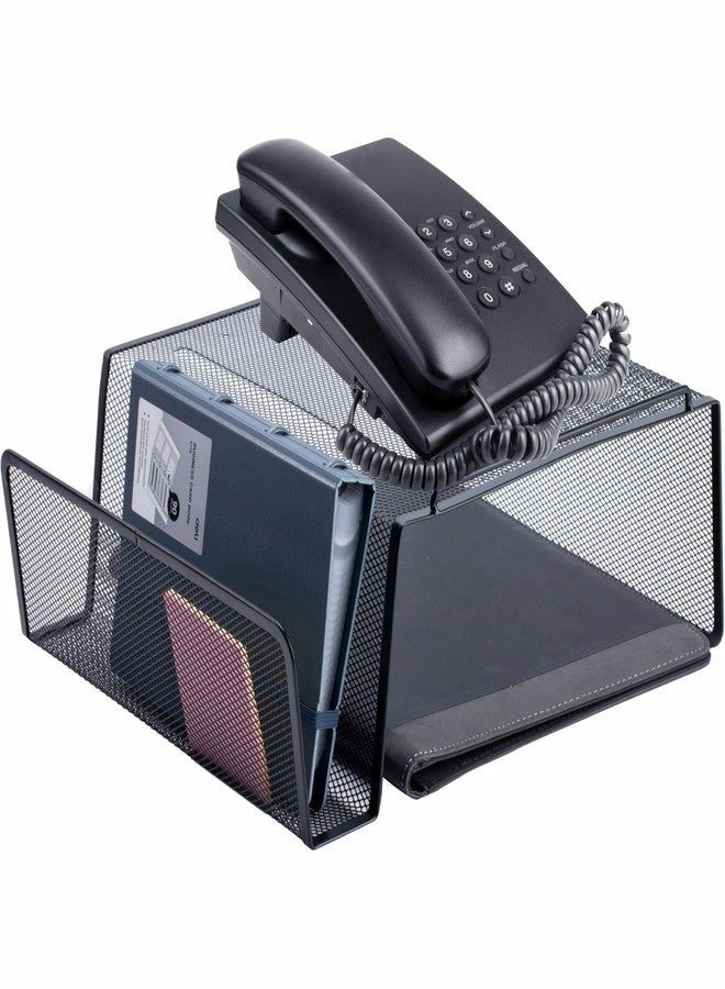 Lorell Mesh Steel Office Phone Stand for Desk, Angled with Storage Slot, 11.1" x 10.1" x 5.3", Black - Image 2