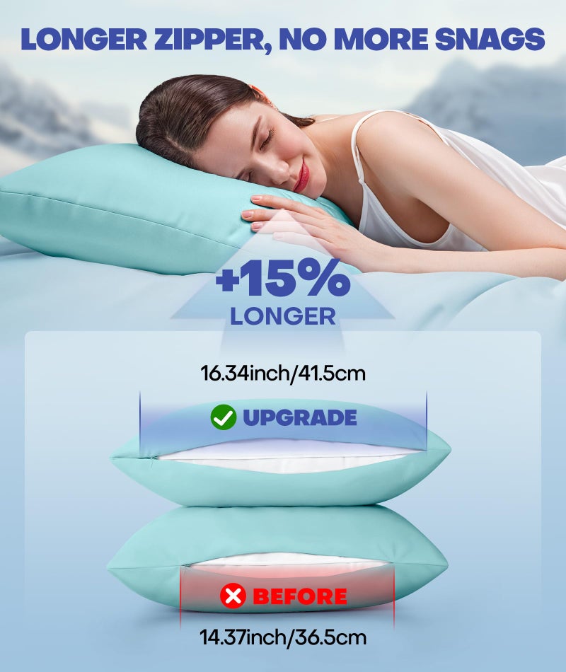 Rifens Ice Cooling Pillowcase for Hot Sleepers, Instantly Cool, Stays Cold All Night, Softer Than Silk Pillow Cases, Pillow Covers with Invisible Zipper, Gift for Men & Women - Standard, Mint Blue (1 Pack) - Image 5