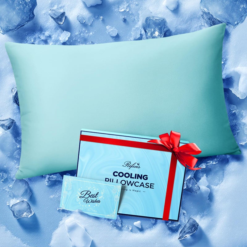 Rifens Ice Cooling Pillowcase for Hot Sleepers, Instantly Cool, Stays Cold All Night, Softer Than Silk Pillow Cases, Pillow Covers with Invisible Zipper, Gift for Men & Women - Standard, Mint Blue (1 Pack) - Image 1