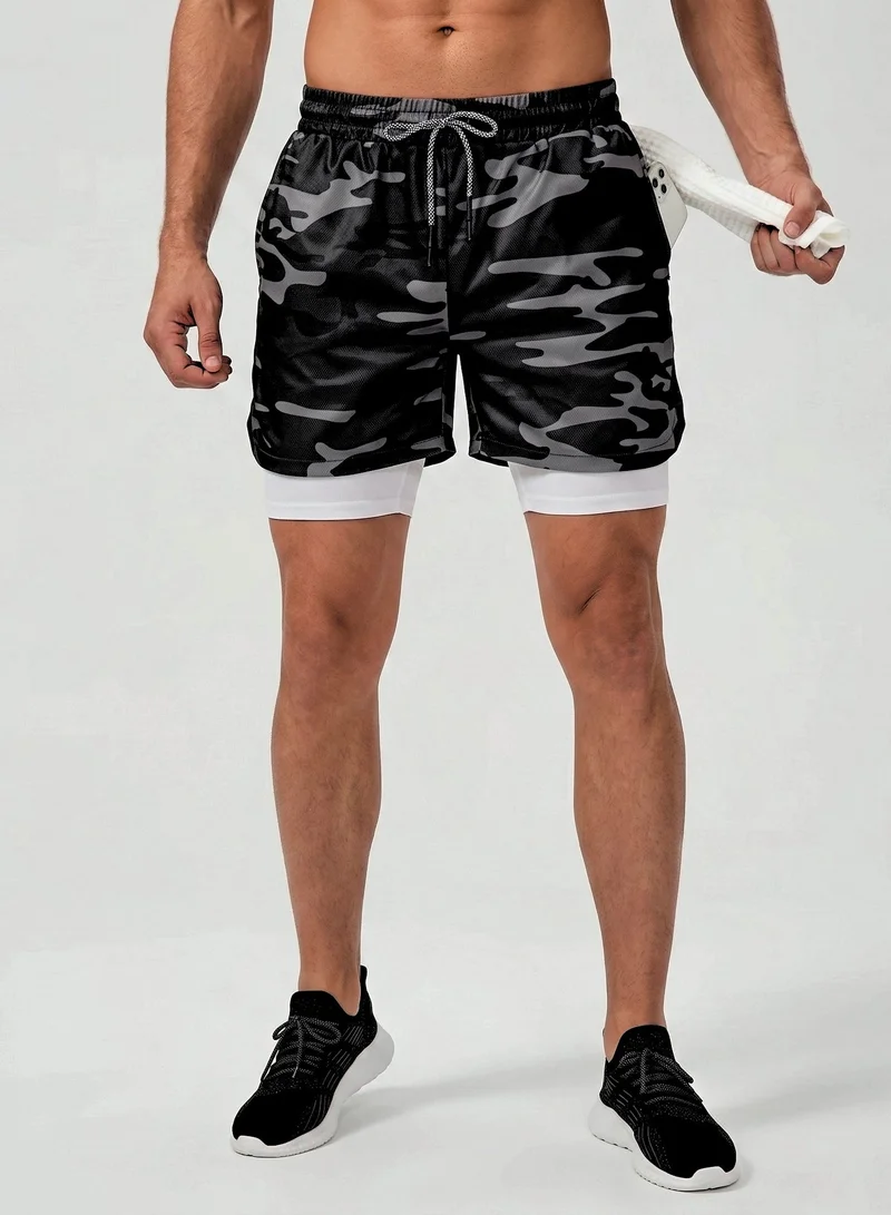 THUGFIT SprintHint 2 in 1 Shorts (7" Inseam) - Camo Black