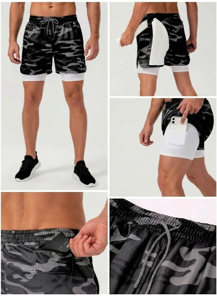 THUGFIT  THUGFIT SprintHint 2 in 1 Shorts (7" Inseam) - Camo Black for Men | Best Price UAE