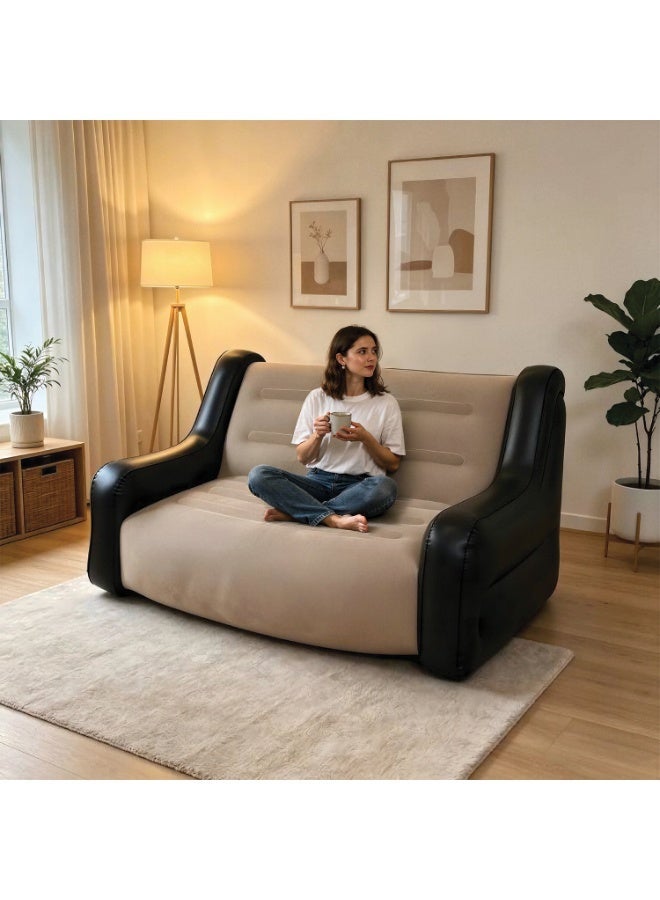 جرين ليون أريكة قابلة للنفخ بمقعدين من PVC مبطنة بالمخمل تتحمل 350 كجم قابلة للطي للتخييم مع مضخة يدوية GMT-6 - Image 3