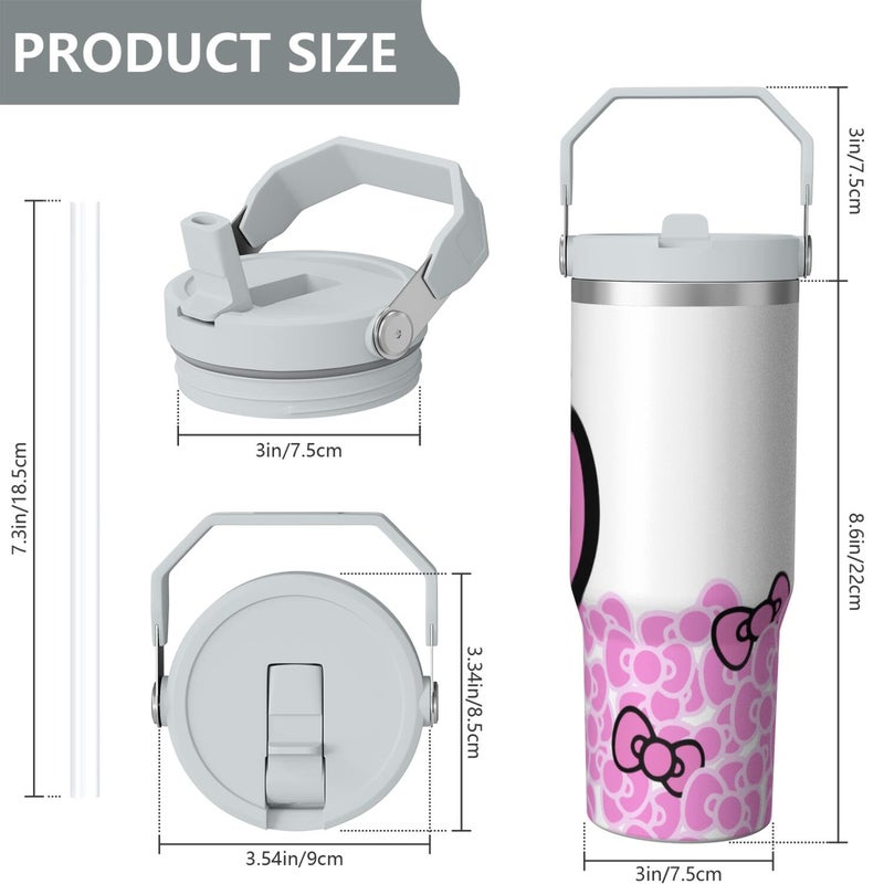 Hurig Tumbler for Adults Water Bottle Double Wall Cups for Kids 30 oz Pink Coffee Mug Stuff Cat Insulated Cup Gifts for Girl Women - Image 4