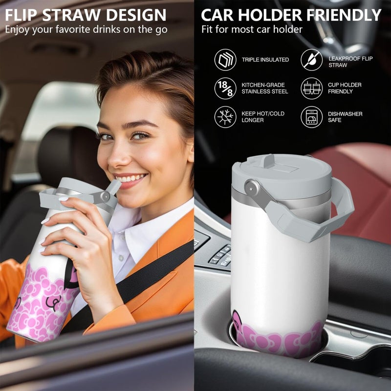 Hurig Tumbler for Adults Water Bottle Double Wall Cups for Kids 30 oz Pink Coffee Mug Stuff Cat Insulated Cup Gifts for Girl Women - Image 5