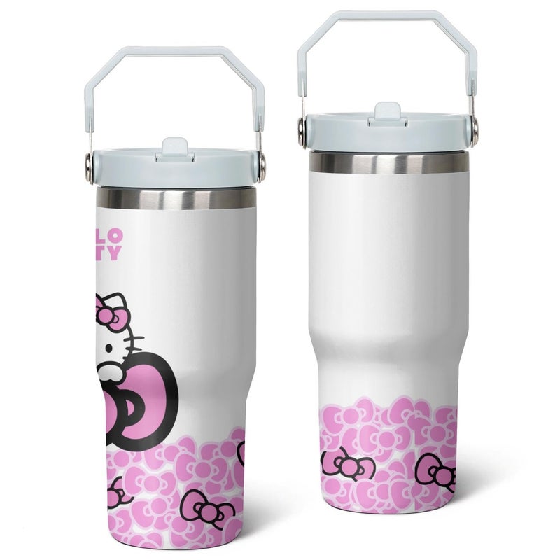 Hurig Tumbler for Adults Water Bottle Double Wall Cups for Kids 30 oz Pink Coffee Mug Stuff Cat Insulated Cup Gifts for Girl Women - Image 1