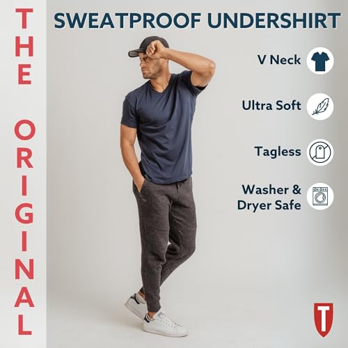 THOMPSON TEE Men's Sweatproof Undershirt - Cotton V Neck T-Shirt with Underarm Sweat Pads - Original Fit - Aluminum-Free Alternative - Black - X-Large - Image 4
