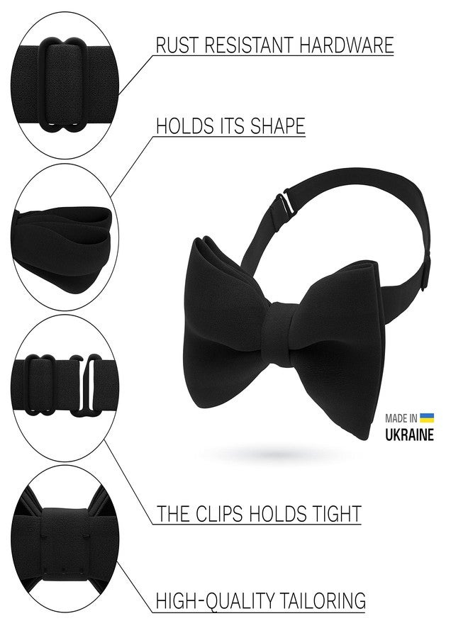 Bow Tie House Mens Pre-Tied Soft Crape Bow Tie for Wedding Formal Events Solid Tuxedo (Large, Black) - Image 2