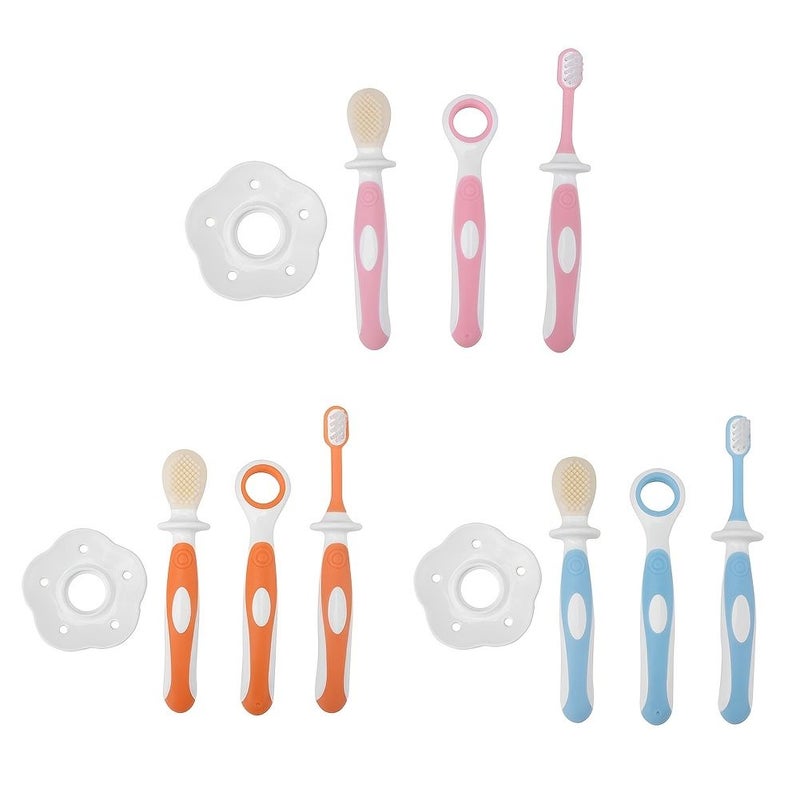 3 Pcs Oral Care Kit With Toothbrush And Tongue Cleaner Soft Ultrafine Bristles Anti Slip Grip Double Sided Training Brush For 0 36 Months Dental Care Gentle Teeth Cleaning For Gums Orange - Image 4
