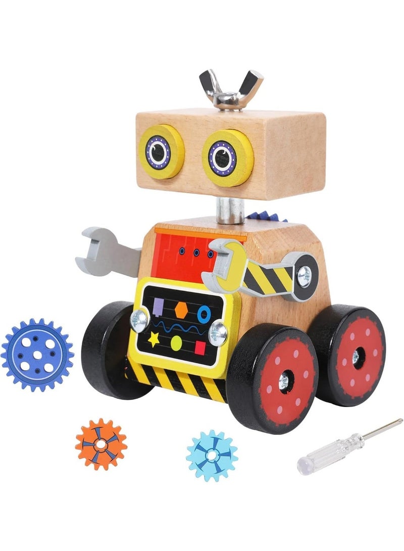 twisoo Robot Building Toy – Wooden Little Robot Assembly Kit for Kids Ages 4–8, Fully Movable Parts with 3 Rotating Gears, STEM Educational DIY Wood Craft, Beautiful Creative Design - Image 1