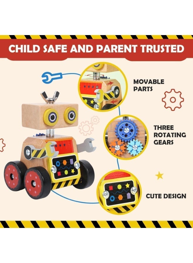 twisoo Robot Building Toy – Wooden Little Robot Assembly Kit for Kids Ages 4–8, Fully Movable Parts with 3 Rotating Gears, STEM Educational DIY Wood Craft, Beautiful Creative Design - Image 2
