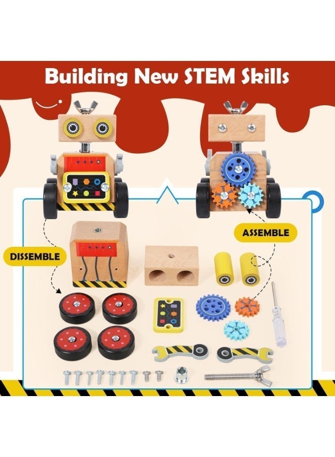 twisoo Robot Building Toy – Wooden Little Robot Assembly Kit for Kids Ages 4–8, Fully Movable Parts with 3 Rotating Gears, STEM Educational DIY Wood Craft, Beautiful Creative Design - Image 3