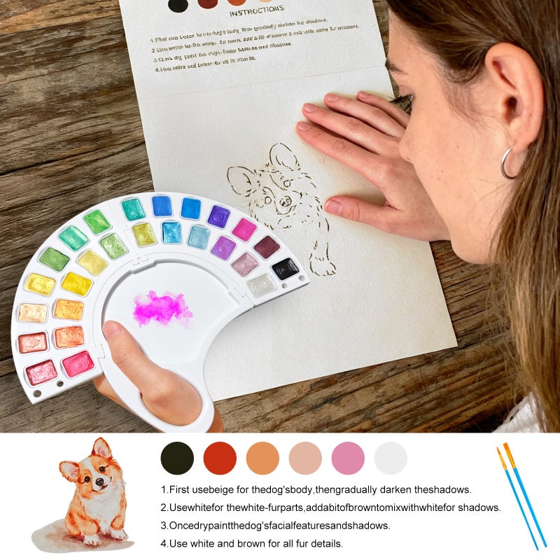 DPDPPL Watercolor Workbook, Water Coloring Book with 13 Pages 300GSM Paper, 26 Colors Watercolor Paint Set with Brush & Storage Bag, Beginner-Friendly Coloring Book for Adults - Animal Theme Art Kit - Image 3