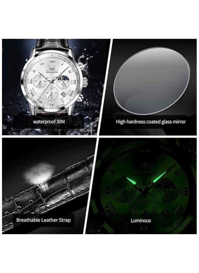 OLEVS - OLEVS Watch Men Luxury Moon Date Phase Business Waterproof Quartz Leather - Image 1