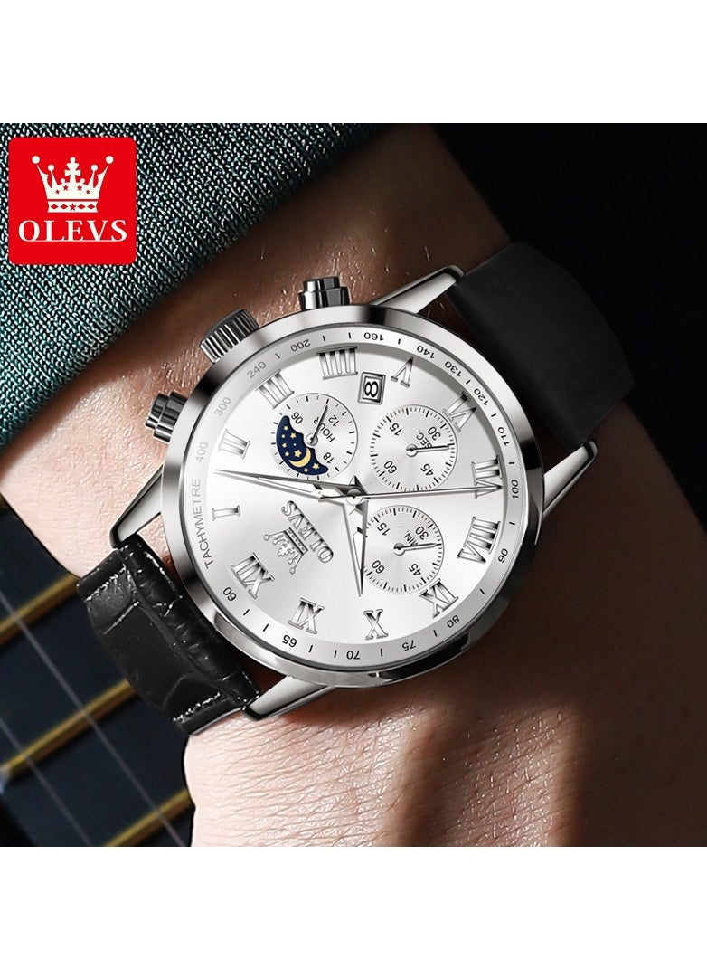 OLEVS - OLEVS Watch Men Luxury Moon Date Phase Business Waterproof Quartz Leather - Image 1