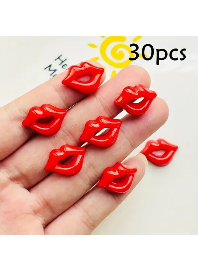 30 Pcs Red Mini Flame Lips Resin Charms For DIY Nail Art Wedding Earrings Crafts - Image 1