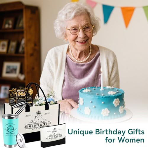 TrophyToast 80th Birthday Gifts for Women Her 4 pcs Turning 80 Year Old Gifts Decorations Canvas Beach Tote Bag Makeup Bag Unique Happy 80th Present for Her Mom Wife Friends - Image 3
