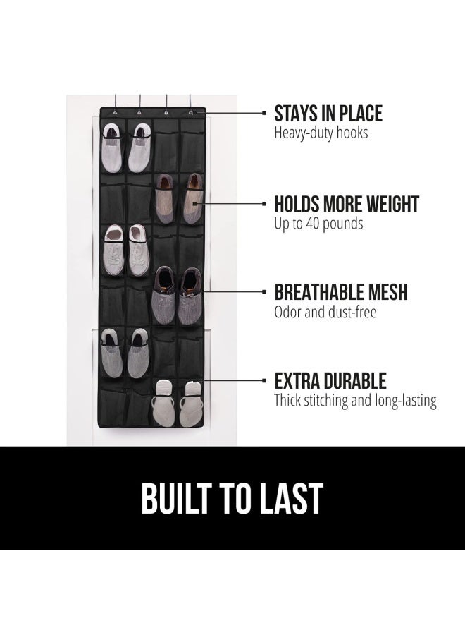 GORILLA GRIP Over the Door Shoe Organizer, 2 Pack, 24 Breathable Mesh Pockets, Space Saving Hanging Storage Holder, Closet Rack Hanger Holds Up to 40 lbs, Hangs on Closets, Shoes, Accessories, Black - Image 2