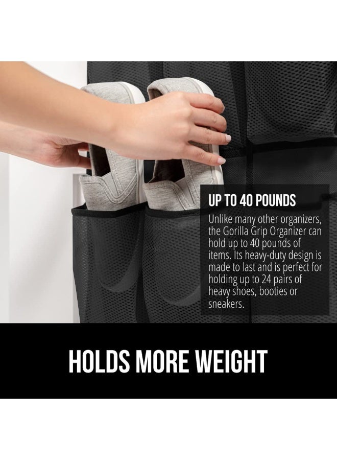 GORILLA GRIP Over the Door Shoe Organizer, 2 Pack, 24 Breathable Mesh Pockets, Space Saving Hanging Storage Holder, Closet Rack Hanger Holds Up to 40 lbs, Hangs on Closets, Shoes, Accessories, Black - Image 3