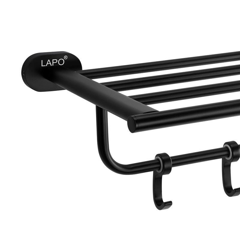 LAPO Stainless Steel 304 Grade Towel Rack for Bathroom with Hook | Bathroom Accessories | Towel Stand | Towel Hanger(24 inch, Black Finish) - Image 5