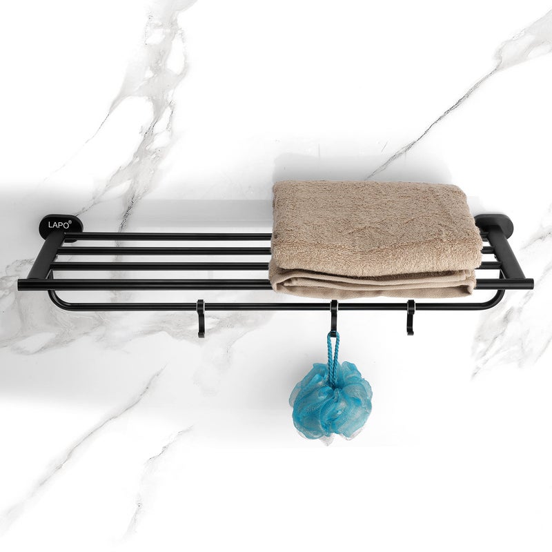 LAPO Stainless Steel 304 Grade Towel Rack for Bathroom with Hook | Bathroom Accessories | Towel Stand | Towel Hanger(24 inch, Black Finish) - Image 3