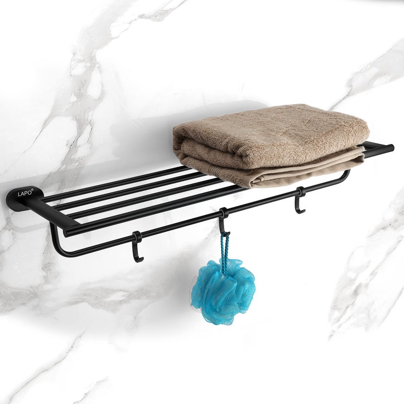 LAPO Stainless Steel 304 Grade Towel Rack for Bathroom with Hook | Bathroom Accessories | Towel Stand | Towel Hanger(24 inch, Black Finish) - Image 1