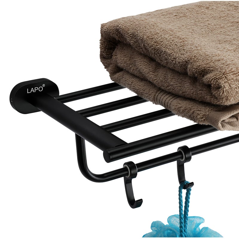 LAPO Stainless Steel 304 Grade Towel Rack for Bathroom with Hook | Bathroom Accessories | Towel Stand | Towel Hanger(24 inch, Black Finish) - Image 4