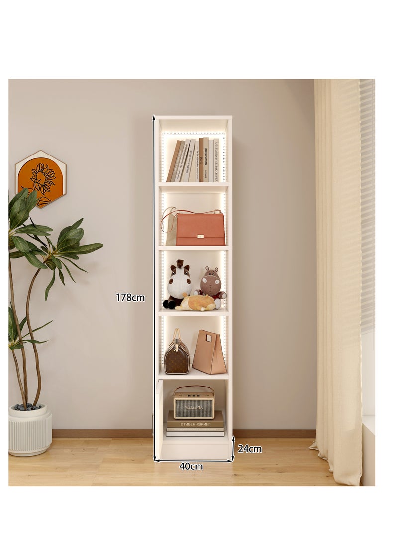 CityRiya-Long 5-Tier Display Cabinet,Bookcase,Handbag Storage Rack, Multi-Functional Open Shelf Storage Cabinet & Handbag Display Stand, Floor Standing Storage Shelves with Remote Control String Lights, for Living Room Bedroom Entryway Closet Home Office, White, 178cm(SGG035) - Image 2
