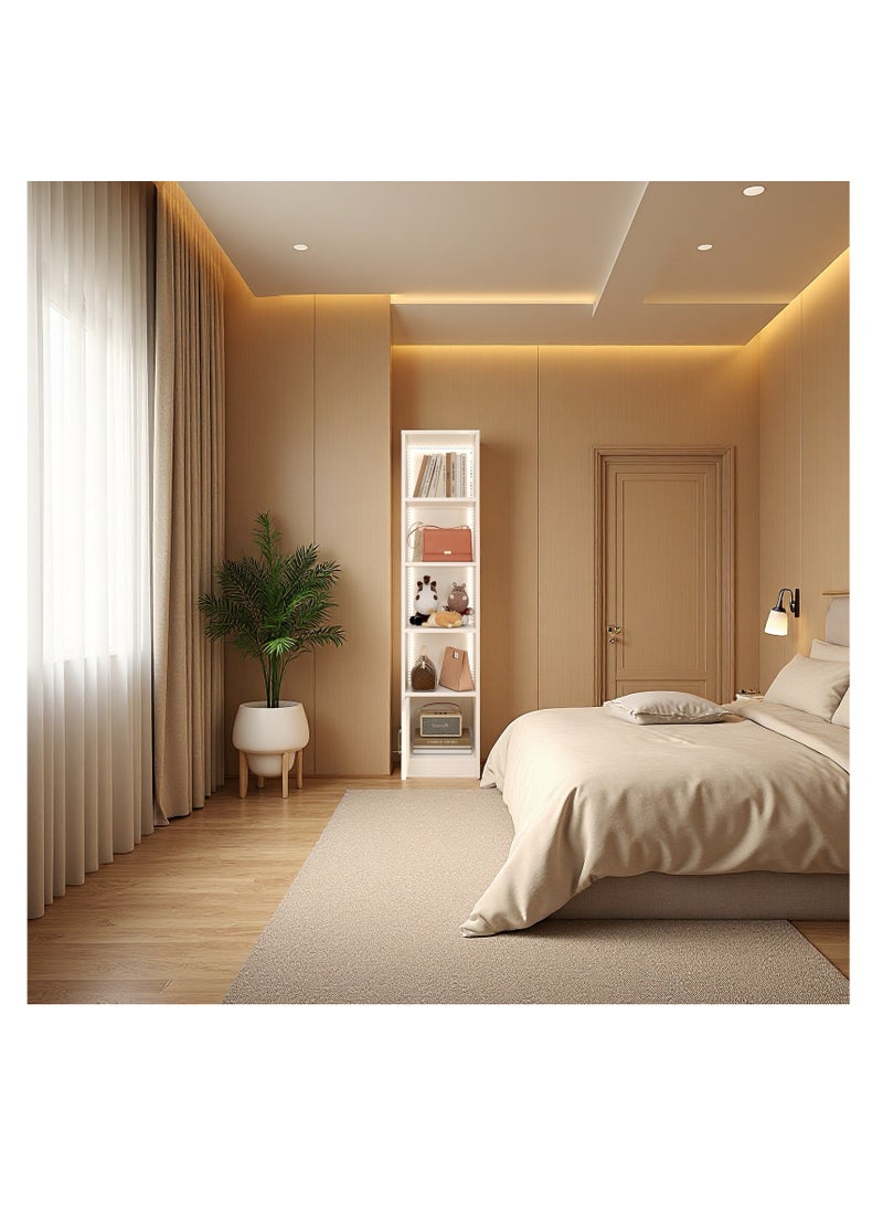 CityRiya-Long 5-Tier Display Cabinet,Bookcase,Handbag Storage Rack, Multi-Functional Open Shelf Storage Cabinet & Handbag Display Stand, Floor Standing Storage Shelves with Remote Control String Lights, for Living Room Bedroom Entryway Closet Home Office, White, 178cm(SGG035) - Image 3