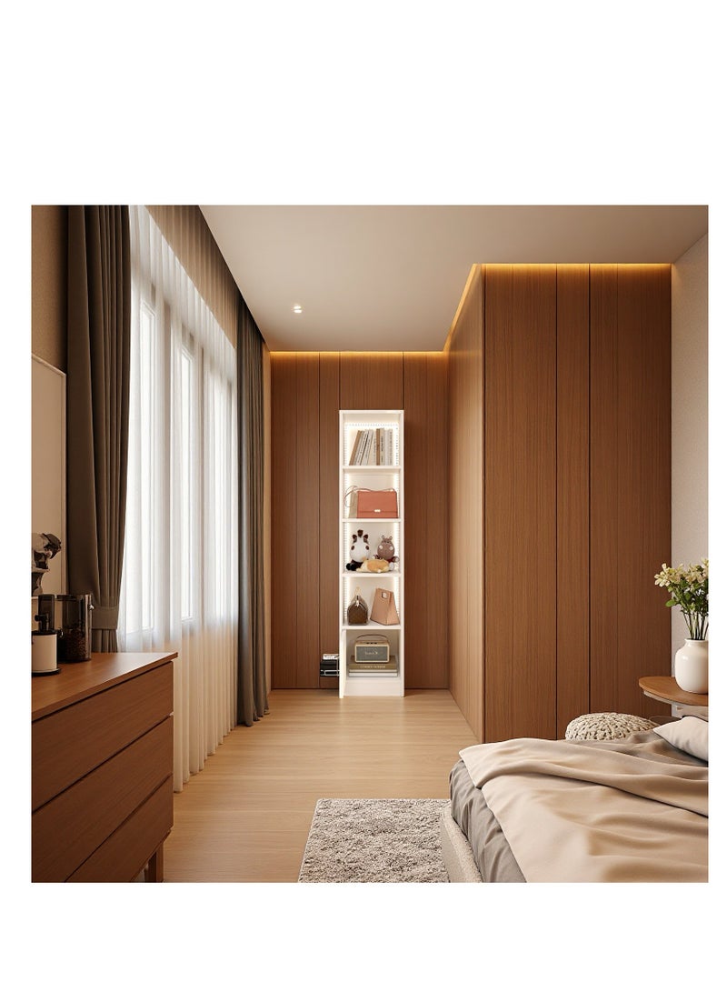 CityRiya-Long 5-Tier Display Cabinet,Bookcase,Handbag Storage Rack, Multi-Functional Open Shelf Storage Cabinet & Handbag Display Stand, Floor Standing Storage Shelves with Remote Control String Lights, for Living Room Bedroom Entryway Closet Home Office, White, 178cm(SGG035) - Image 4