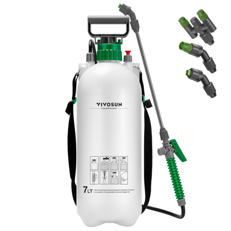 VIVOSUN 1.8 Gallon Pump Pressure Sprayer, 7L Pressurized Lawn & Garden Water Spray Bottle with 3 Water Nozzles, Adjustable Shoulder Strap, Pressure Relief Valve, for Plants and Cleaning - Image 1