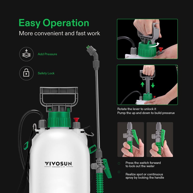 VIVOSUN 1.8 Gallon Pump Pressure Sprayer, 7L Pressurized Lawn & Garden Water Spray Bottle with 3 Water Nozzles, Adjustable Shoulder Strap, Pressure Relief Valve, for Plants and Cleaning - Image 3
