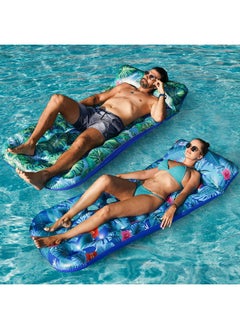 FindUWill Inflatable Pool Floats Raft, 2 Pack Pool Floats With Headrest For Adults, X-Large, Cooling Pool Floaties Contour Lounger (Monstera Green & Monstera Blue)  - Image 2