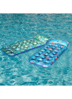 FindUWill Inflatable Pool Floats Raft, 2 Pack Pool Floats With Headrest For Adults, X-Large, Cooling Pool Floaties Contour Lounger (Monstera Green & Monstera Blue)  - Image 3